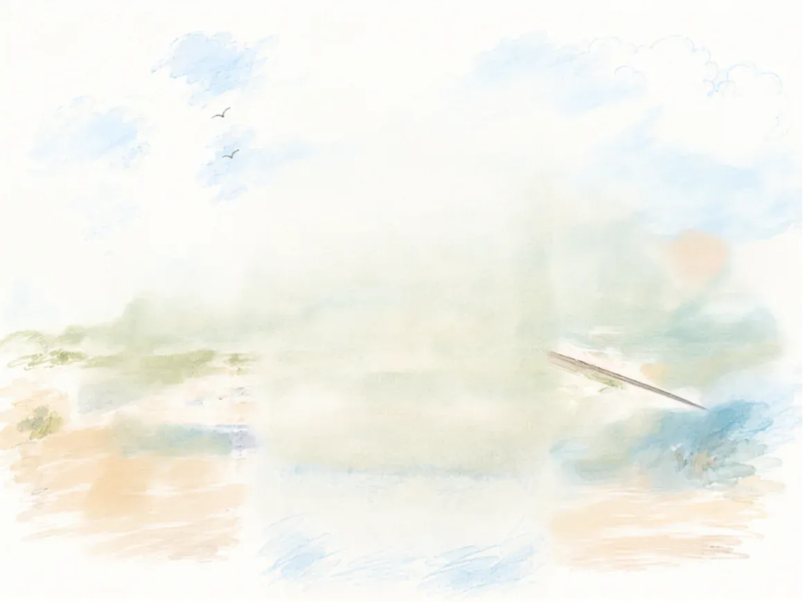 Watercolor sky and coastal landscape